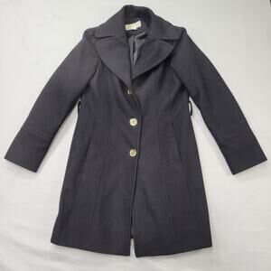 Michael Kors Women’s 4 Wool Blend Coat Black Gold Button Lined Dressy Classic